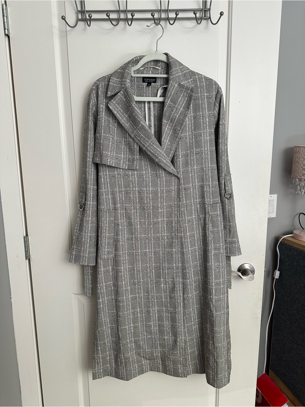 Topshop Black and White Glen Plaid Coat